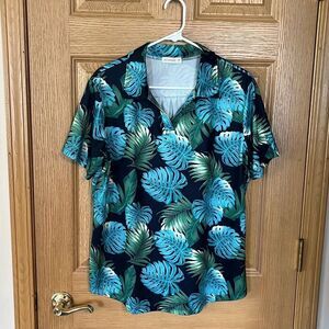 LE VONFORT Palm Leaf Short Sleeve Polo Shirt Large